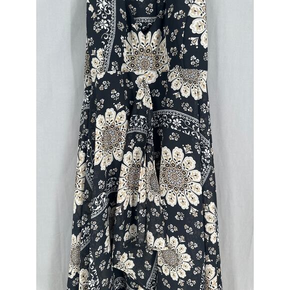 90s Vintage Dress Womens 8 Black Maxi Floral Halter Flowy Boho Y2K Handkerchief - Picture 3 of 7